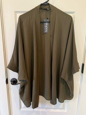 boohoo Olive Green Drape Open-Front Kimono
